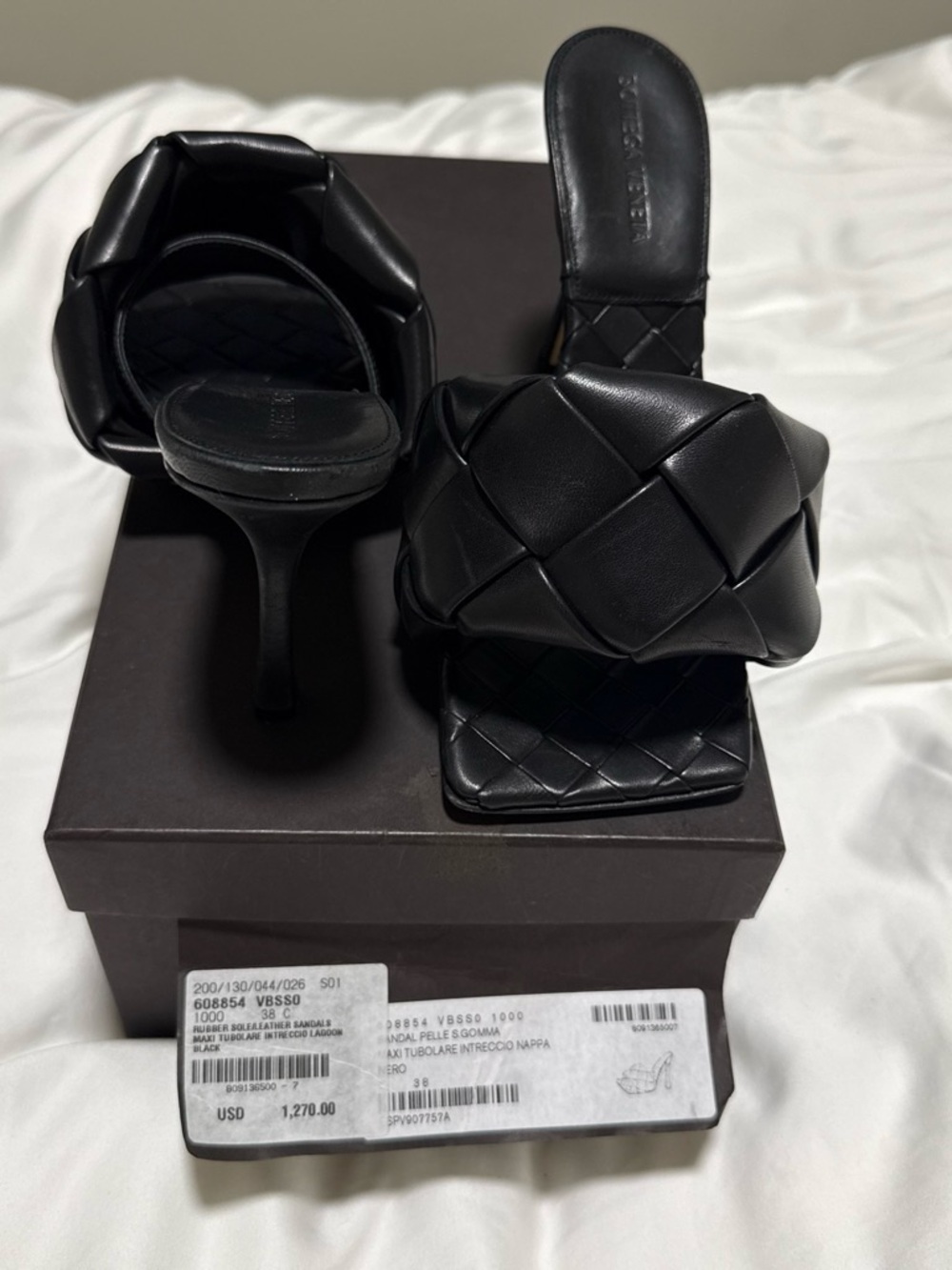 Bottega Veneta Black Padded Intrecciato Slide Heels